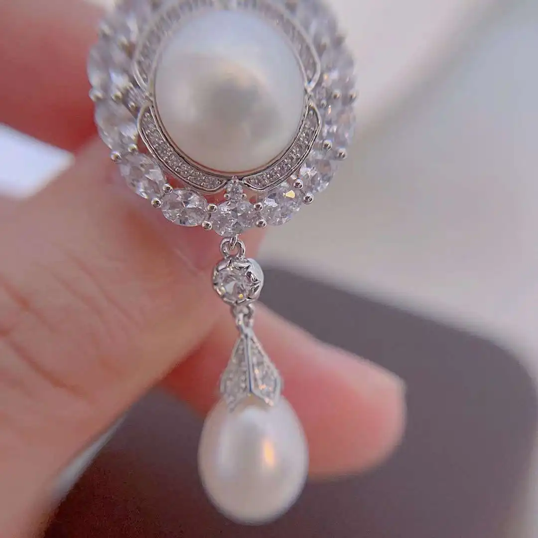 N Queen's Brooch 12-13MM Natural High-quality Freshwater Pearl+10-11MM Water Drop Pearl Brooch Pendant Dual-use