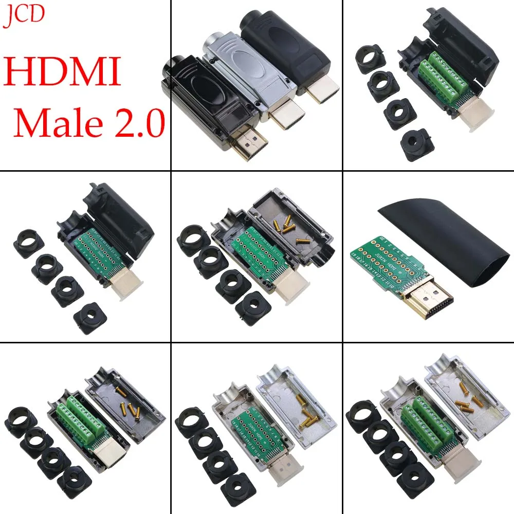 1Pcs HDMI-Compatible 2.0 Connector Male Plug Breakout Terminals Solderless / Soldering Modular Computer TV Video Plug W/ Shell