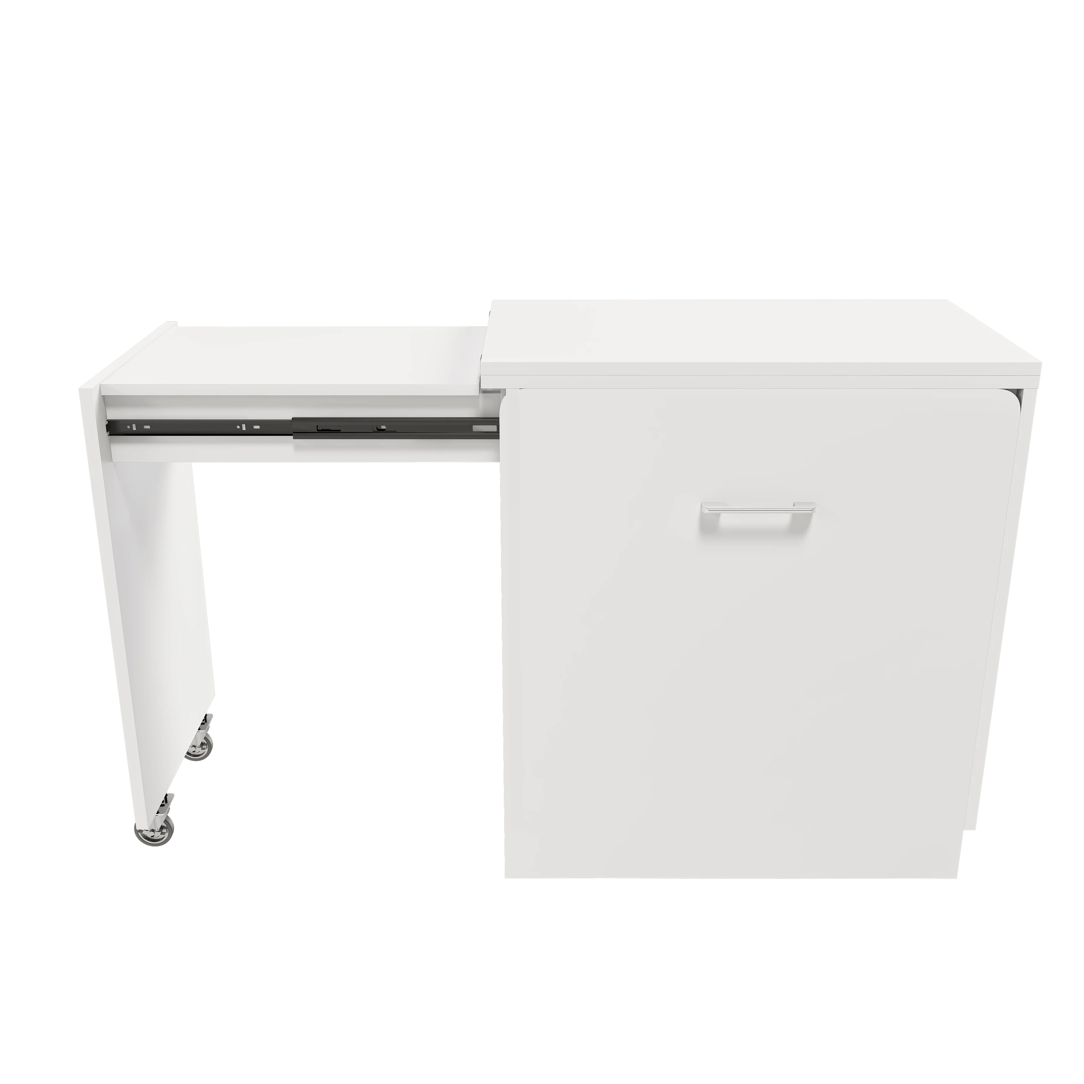 47 Inch Folding Desk with Mirror and Storage Stool, 3-in-1 Vanity Desk and Makeup Table, Multi-Functional Rolling Computer Desk for Bedroom & Small Spaces, White