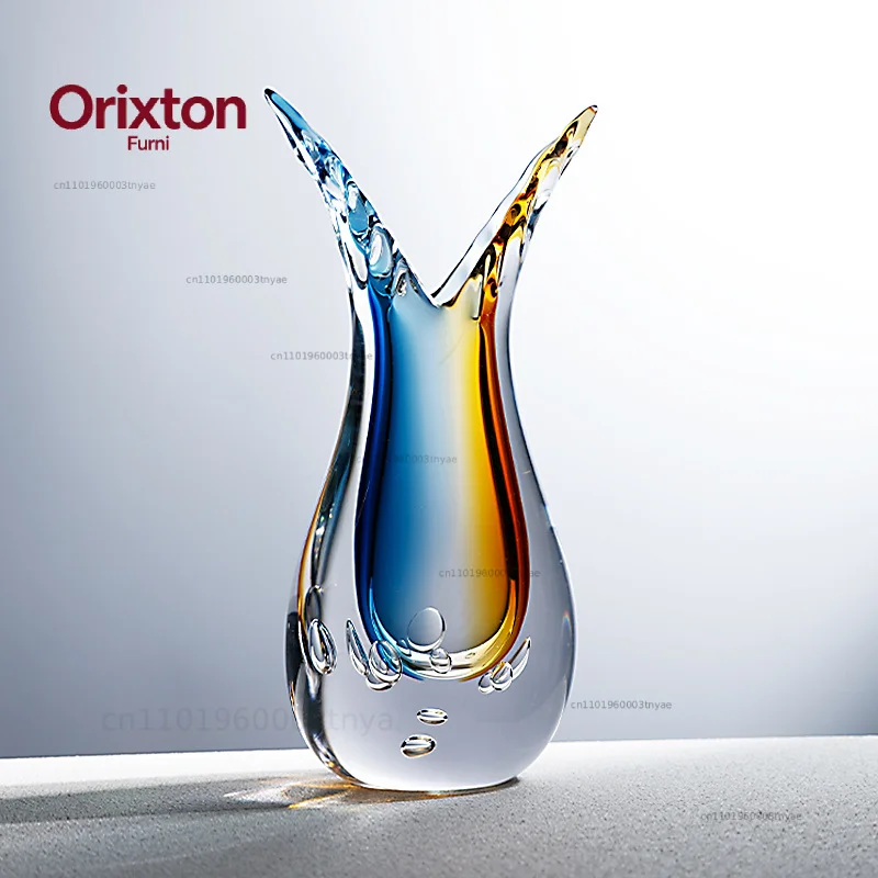 Light luxury creative glass vase, living room entrance decoration, water-grown flower art vase, home decoration