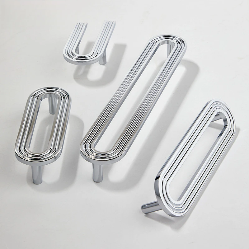 French-style silver chrome-plated brass drawer handle, modern minimalist light luxury cream style, suitable for wine cabinets, c