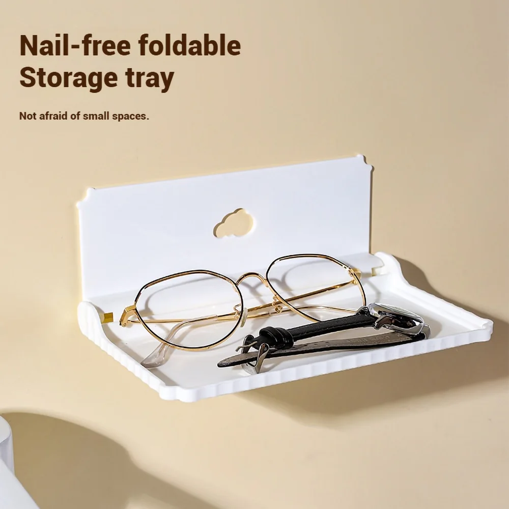 Punch-Free Foldable Wall Mount Storage Shelf Self-Adhesive Mini Wall Rack Phone Glasses Remote Control Organizer Phone Holder view 5