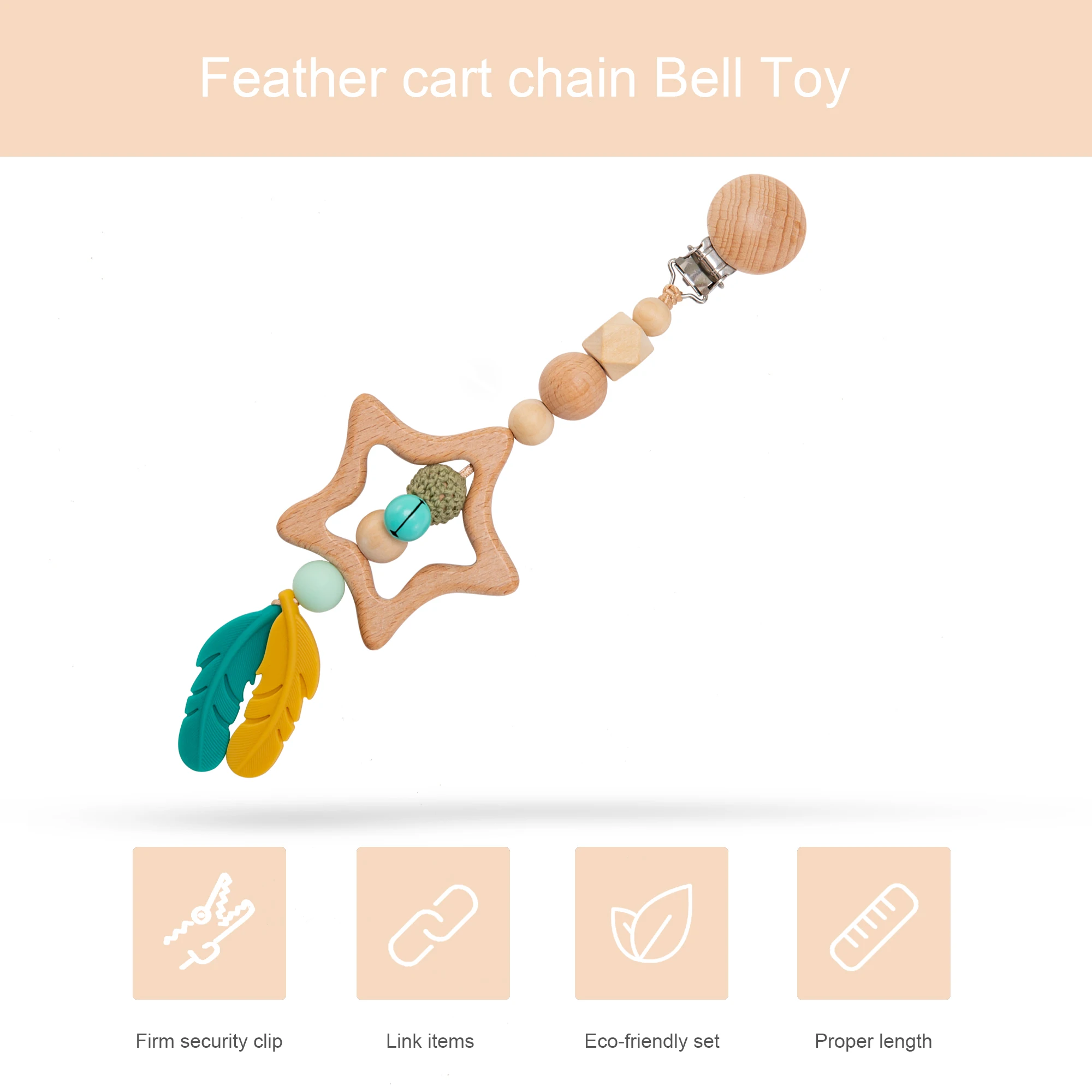 قطعتان من ألعاب الأطفال، مشابك لعبة عربة الأطفال، سوار لتخفيف التوتر للأطفال، ألعاب عضاضة خشبية 0 3 سنوات لعبة خشخيشة خشبية للرضع #5