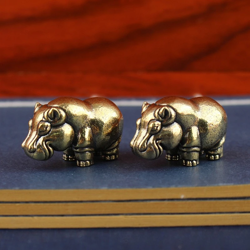 

Mini Solid Copper Hippo Figurines Creative Small Ornament Antique Bronze Minature Living Room Decoration Office Desktop Crafts