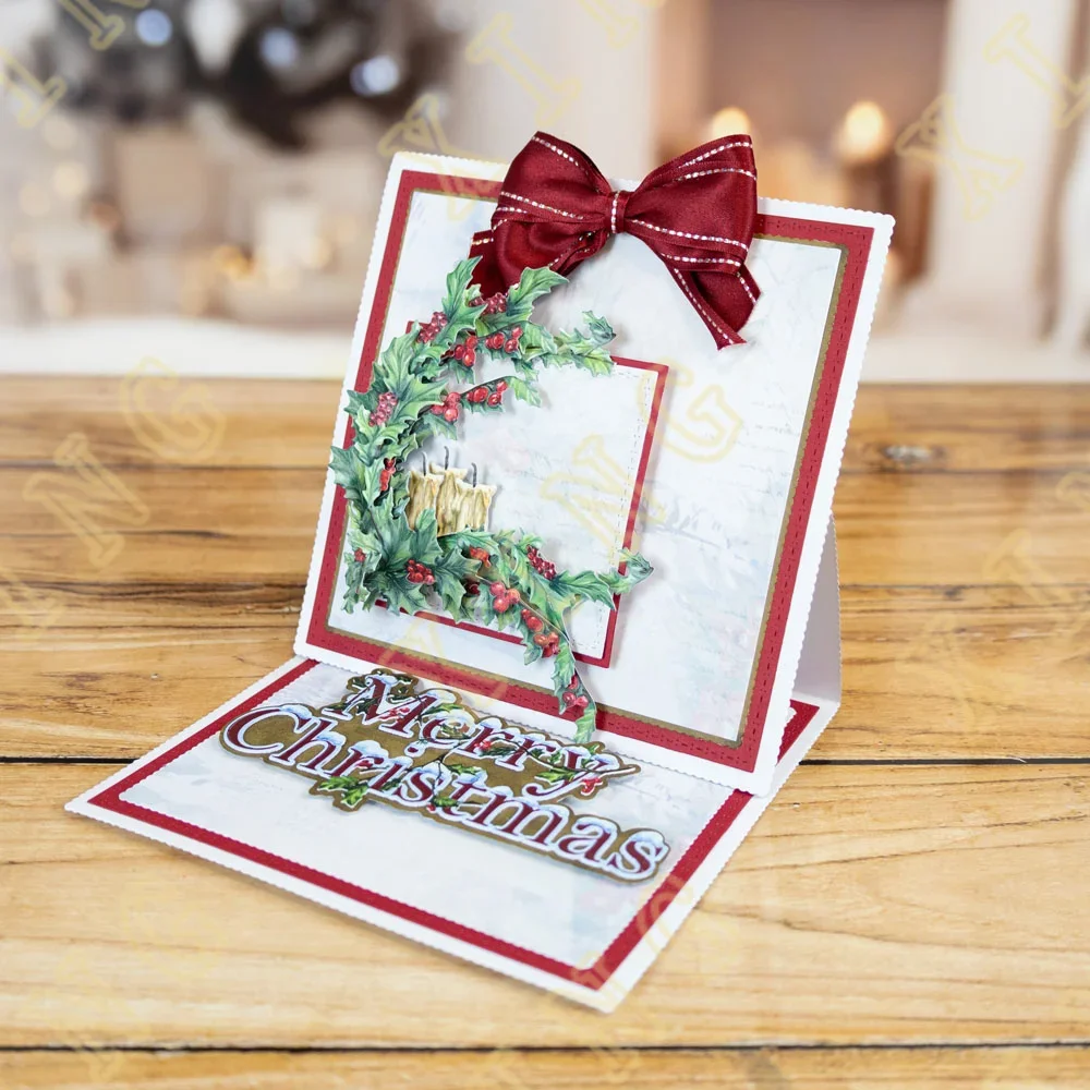 قوالب القطع المعدنية فرع هولي المرحة والمشرقة لعام 2024 لصنع ورق القصاصات وبطاقات النقش والحرف اليدوية لصنع القطع الاستنسل