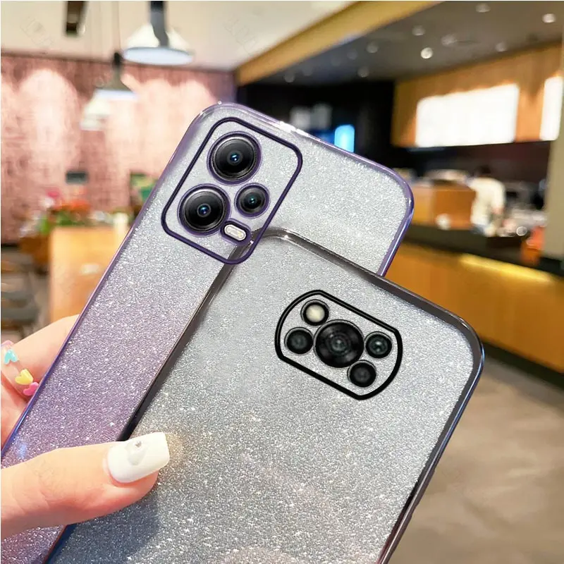 Poko x3 X3pro Luxury Gradient Glitter Plating Case For Xiaomi Mi Poco X3 X5 Pro NFC GT X3pro X5 M4 M3 M2 Pro 4g 5g Cover Pokox3