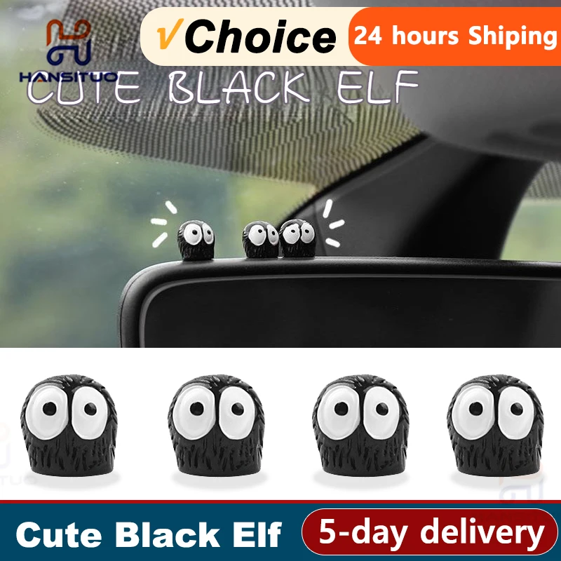 5/10/20/50pcs Cute Black Elf Car Interior Decoration Funny Auto Center Console Rearview Mirror Ornaments For Car Accessories