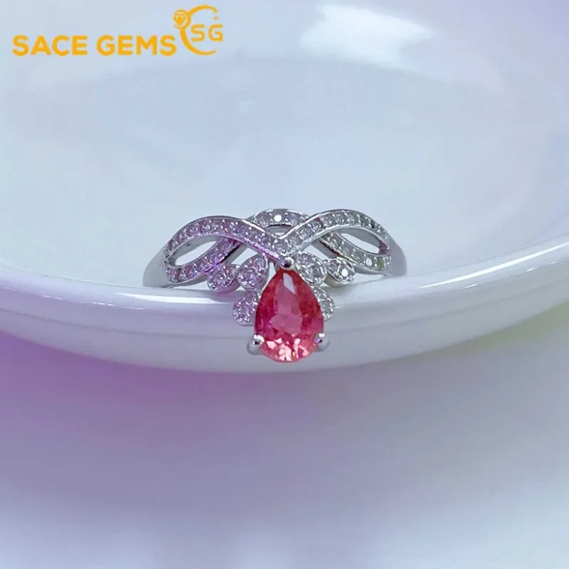 SACE GEMS New 925Sterling Silver 5*7MM Natural Pink Tourmaline Gemstone Rings for Women Engagement Cocktail Party Fine Jewelry