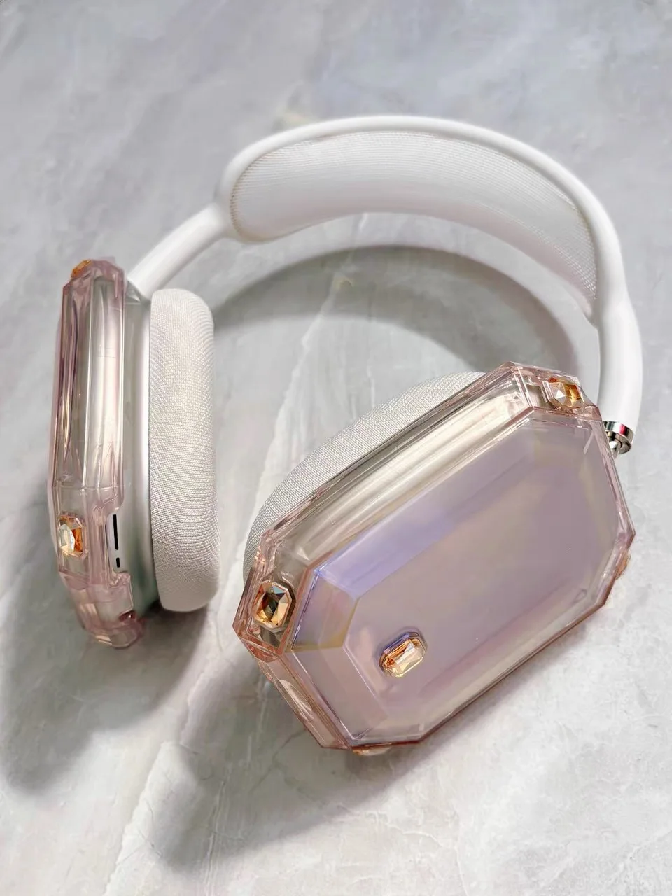 Superficie de corte + juego de incrustaciones de piedras preciosas para funda protectora de auriculares, compatible con AirPods Max, característica anticaída de alta calidad.