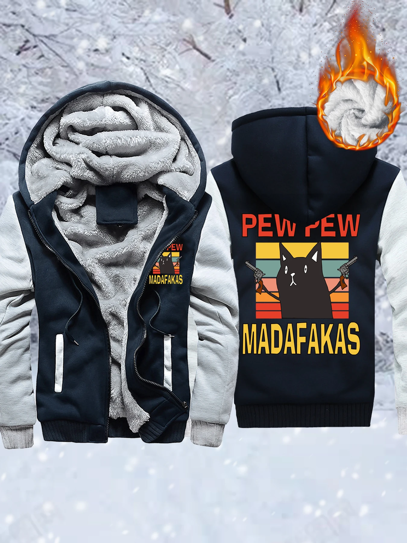 

Pew Pew Madafakas Cats Design Men Thicken Coats Sport Oversized Jackets Winter Warm Clothing Man Hip Hop Zipper Streetwear