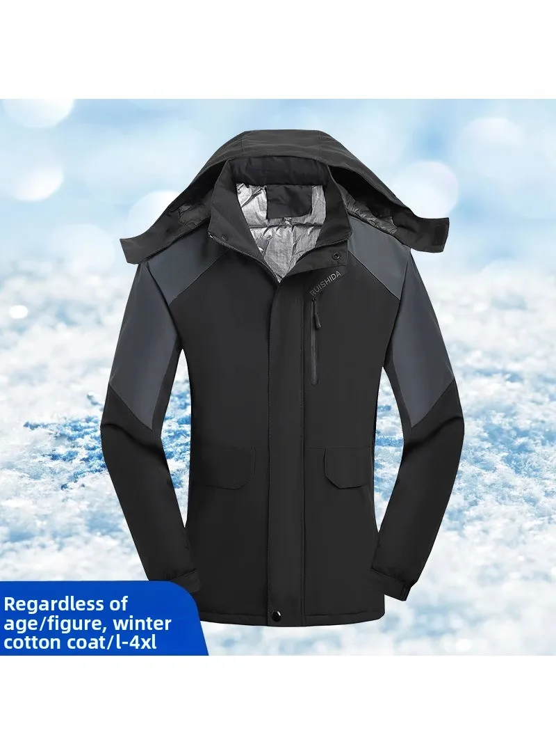 

New Men's Dad Workwear aphene Cotton Jaet Winter Thi Warm Cold Resistant Loose Work Outerwear Polyester Fiber Stand