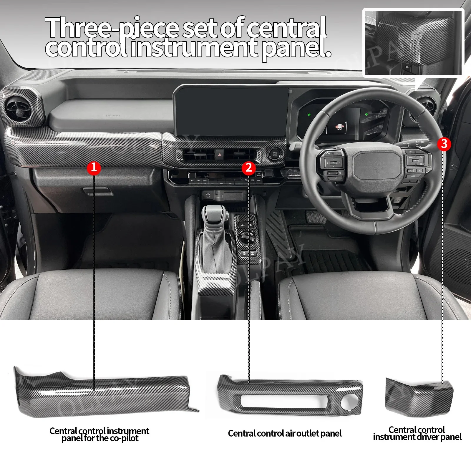 For Toyota Land Cruiser FJ 2026 Right Hand Drive Carbon Fiber Texture Central Control Dashboard Air Vent Decor Panel Trim Parts