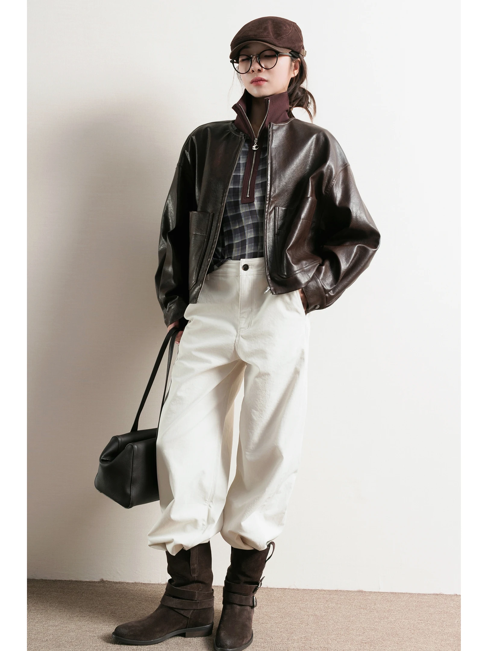 ヴィンテージストリートスタイル レディース PUレザー ジャケット ラウンドネック バットウィングスリーブ ワークウェアコート 暖かいカジュアルアウターコート