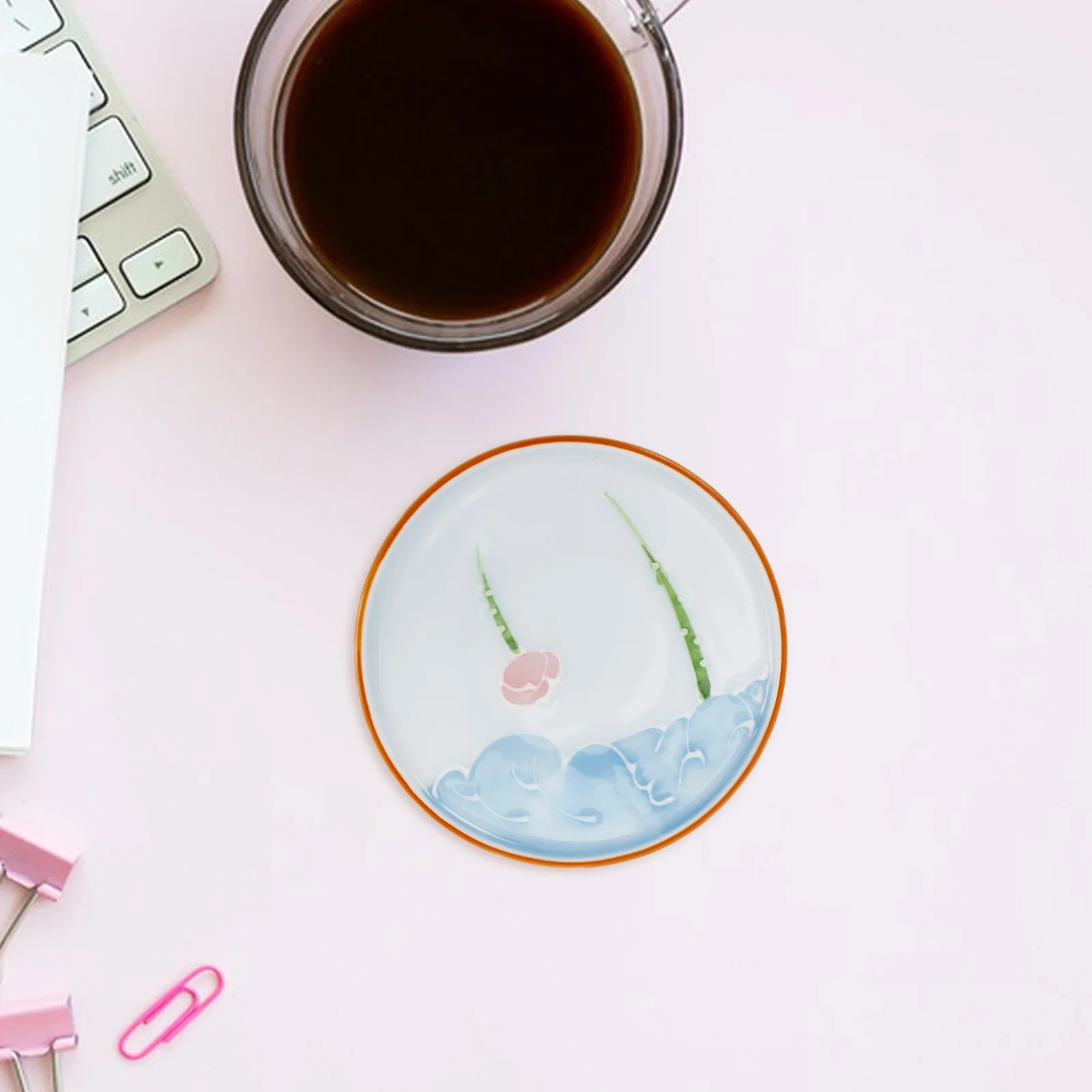 

Vintage Ceramic Handpainted Tea Coaster Heat Resistant Round Cup Mat Floral Decorative Coffee Drink Pad Table Insulation