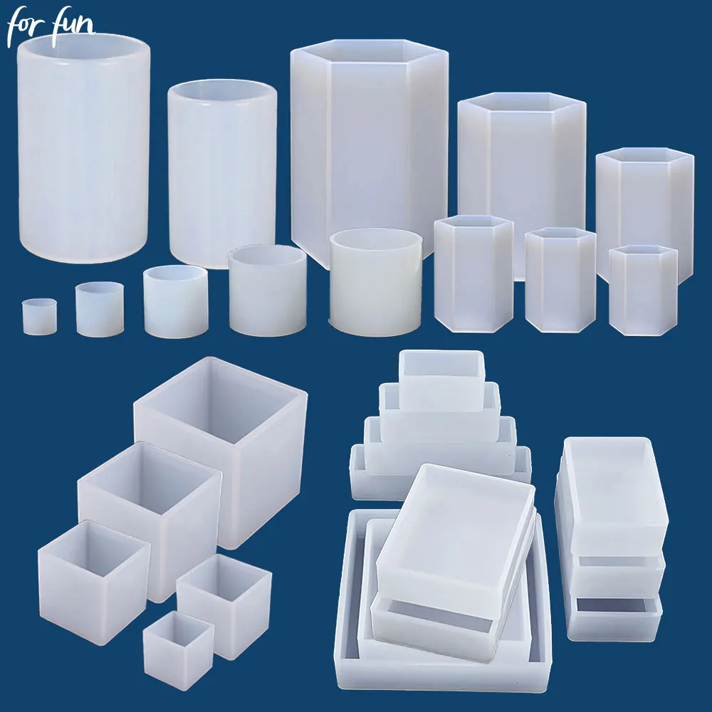 

For Fun Cylinder Hexagon Cuboid Cube Resin Mold Crystal Silicone Mold DIY Candle Storage Tray Plaster Molds Square Rectangular