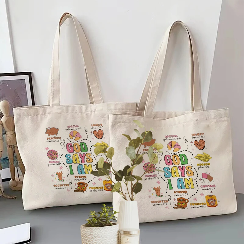 

1 Pc "God Says I Am Mexican" Canvas Tote Bag, Personalized Reusable Shoulder Bag for Women Travel Shopping