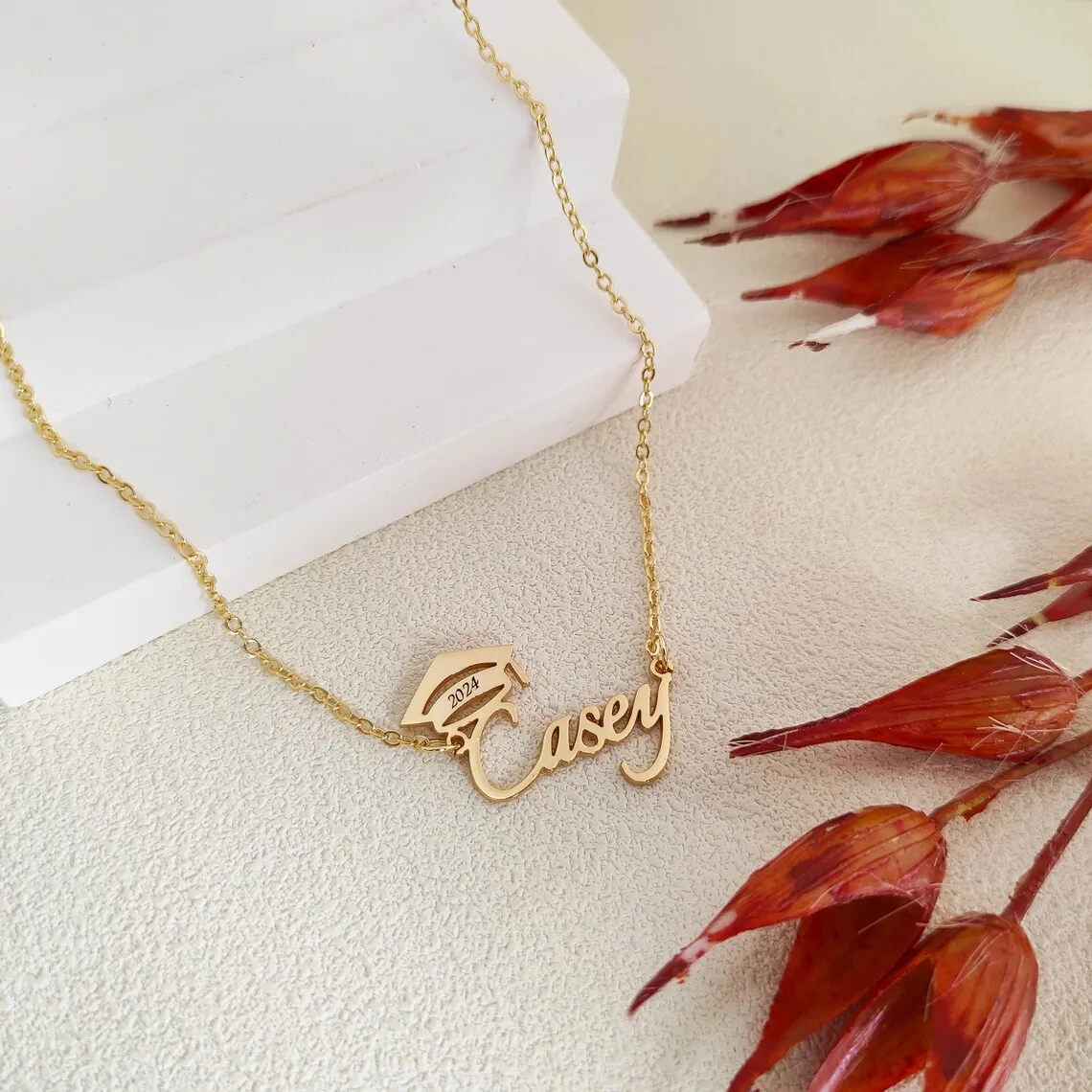 Custom 2024 Graduation Name Necklace Women Men Student Jewelry Personalized Stainless Steel Nameplate Necklace Classmate Gifts