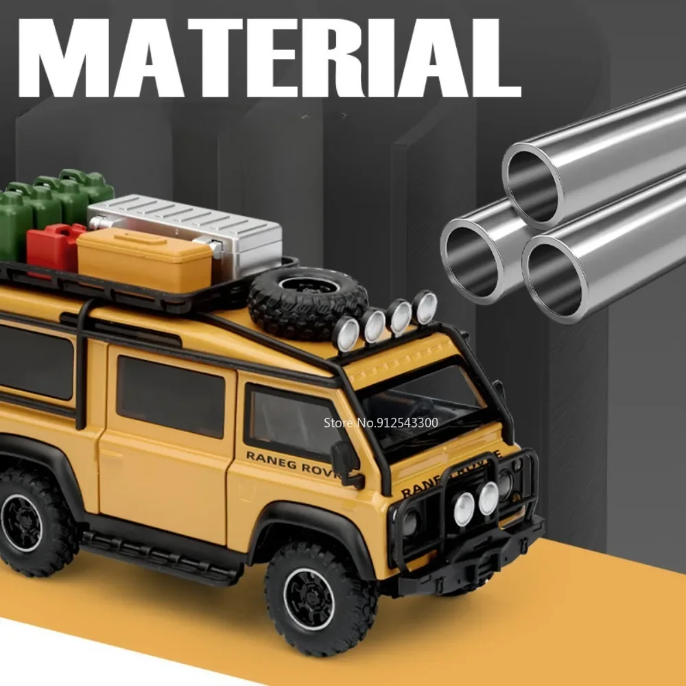 1:32 land rover defender range rover modelo de carro brinquedo absorção de choque puxar para trás veículo off-road som luz presentes para crianças