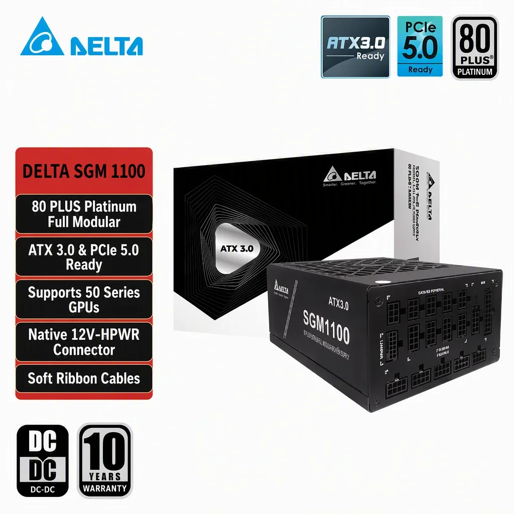 DELTA SGM1100W Single 12V Platinum Full Module Full Voltage Desktop Power ATX3.0/Support 50 Series Graphics
