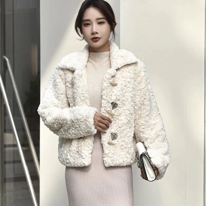 

2023 Temperament Celebrity Autumn Winter New Mink Printed Plush Coat Fur Coat Women's Sheep Fleece Shearing Fur One Piece Wool