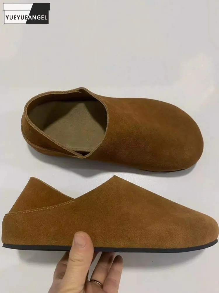 رجل عادية مريحة الانزلاق على المتسكعون الربيع الصيف البقرة الحقيقية المدبوغ أحذية من الجلد خمر جولة تو أحذية منصة سميكة 38-45