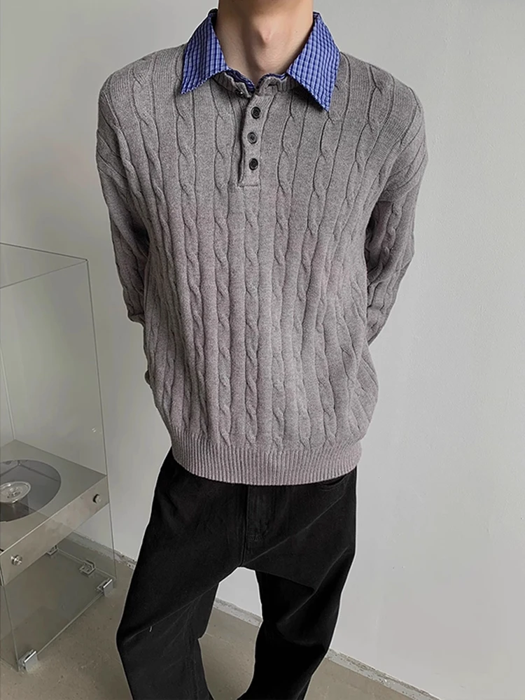 

YKEE мужской вязаный свитер Ne, осенний американский ретро Cleanfit Lazy Sle, двухсекционный вид, длинный топ из полиэфирного волокна