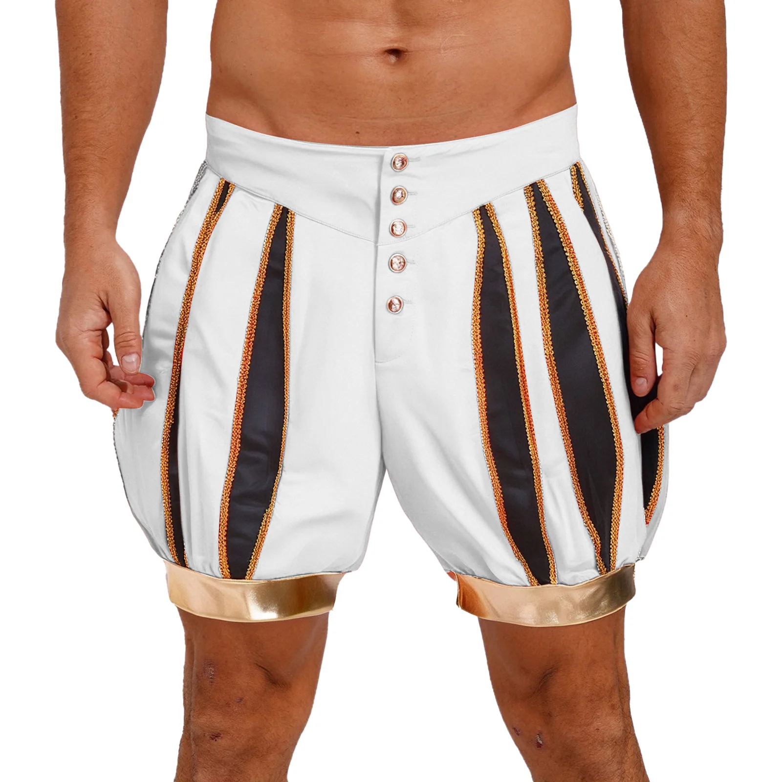 

Men Halloween Lantern Shorts Gold Trim Front Buttons High Waist Shorts for Circus Ringmaster Clown Cosplay Performance Costumes