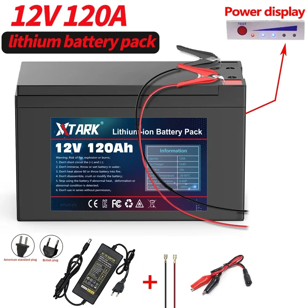 

2024 Upgraded backup power supplies Battery 12V 120Ah Portable Rechargeable Battery Built-in Power display Port Charging