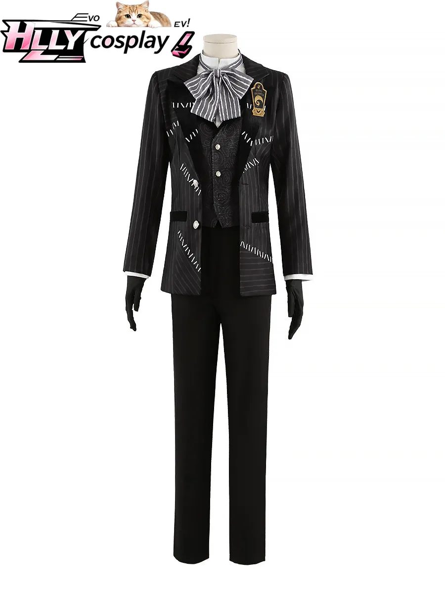 Disfraz de Cosplay Personalizado de Anime Twisted Wonderland 2024 para Halloween, Chaqueta Negra con Rayas Finas, Chaleco, Corbata de Moño, Guantes, Conjunto Completo y para Hombre