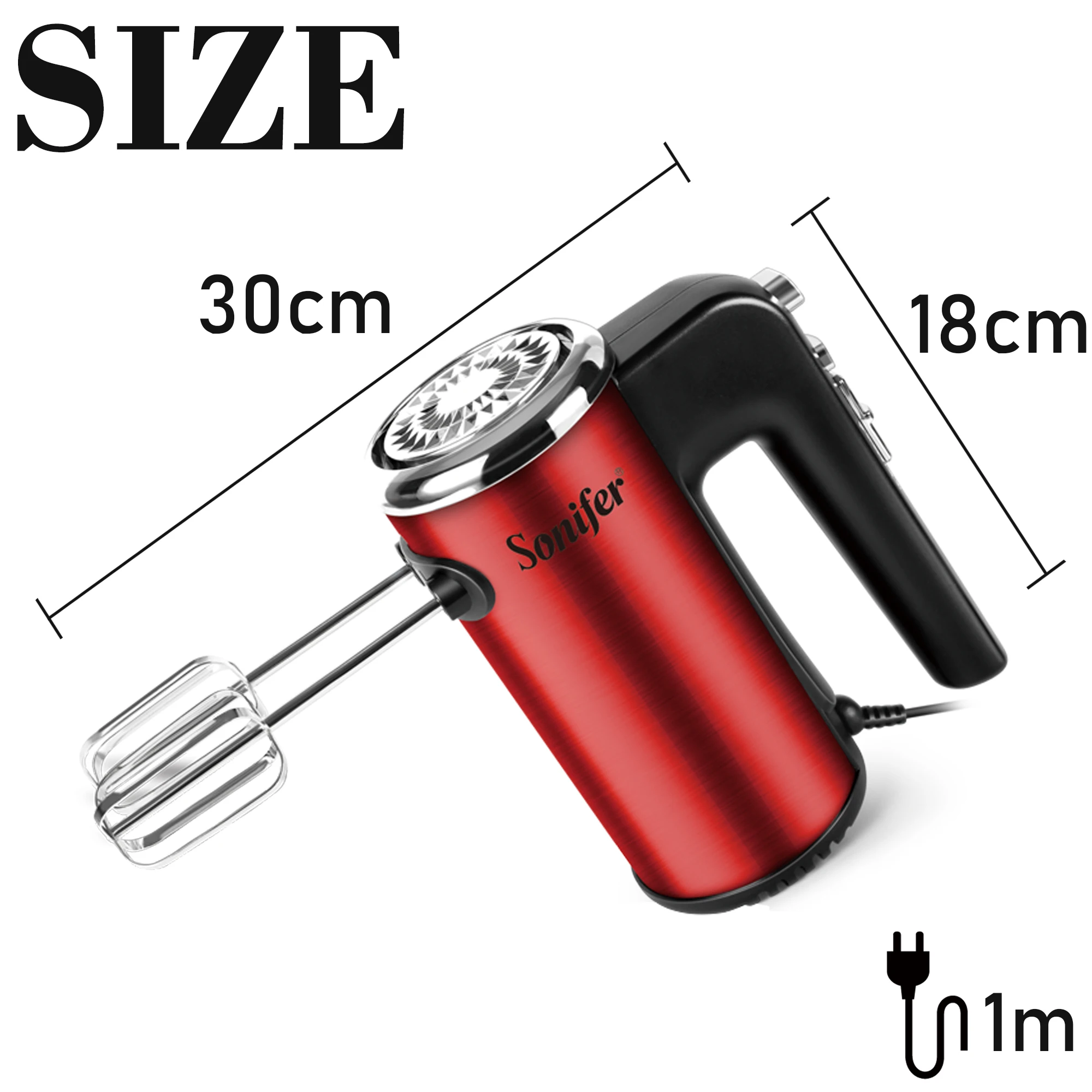 Red Food Mixer Electric Stainless Steel Kitchen Blender With Dough Hooks Chrome Egg Beater Hand Mixer Machine For Bakery Sonifer