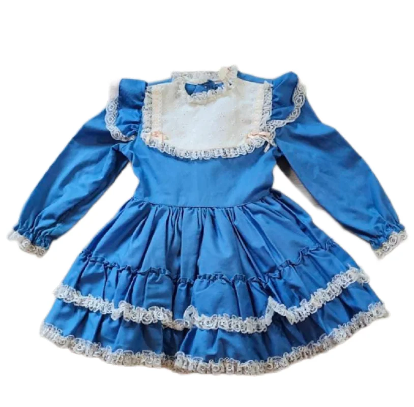 

French Sexy Adult Customized Fetishist Crossdresser Sissy Blue Satin Lace Lace Patch Long Sleeve Lolita Waist Strap Dress