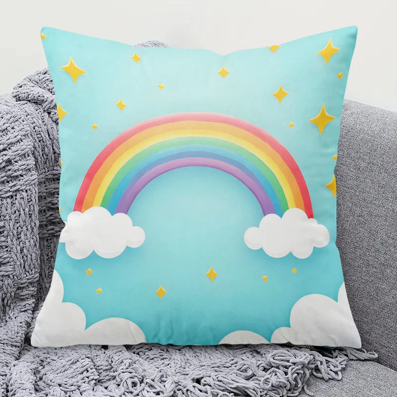 1pc Rainbow White Cloud Blue Sky Square Colorful Pillow Cover, For Bedroom Living Room Home Decor, No Pillow Insert