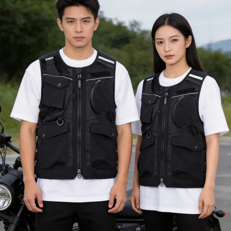 CE Motorcycle Riding Vest Multi-Pocket Summer Touring Reflective Vest With Anti-Fall Pads Breathable Leisure Gear Vest M-3XL