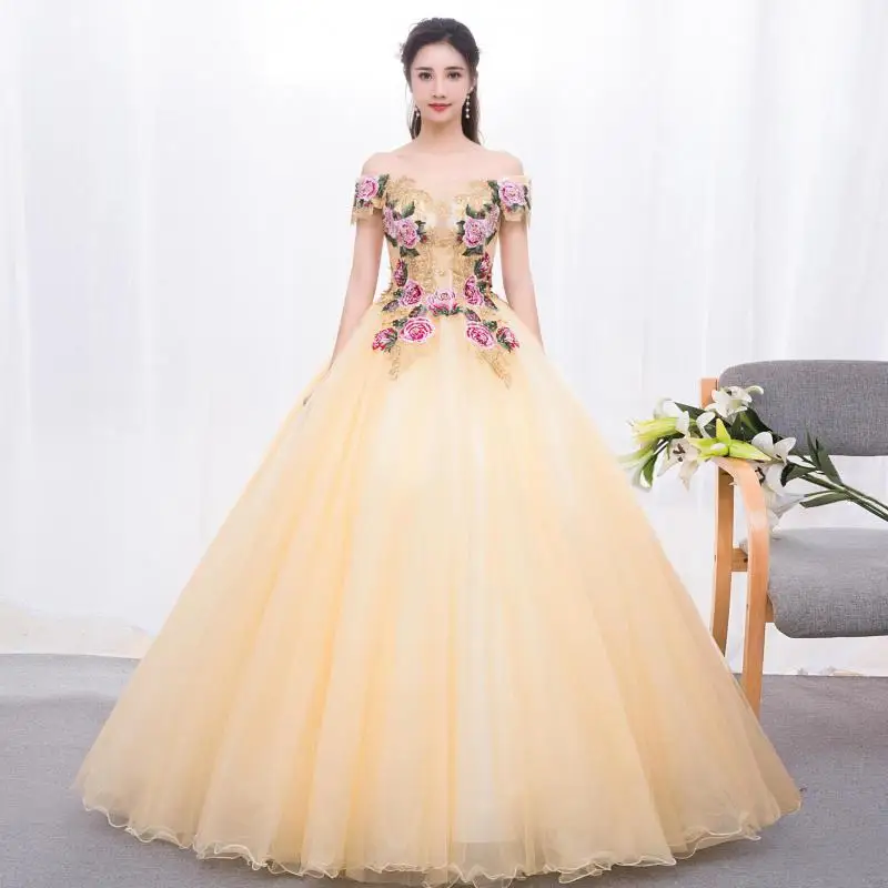 Vestidos Vintage de quinceañera con rosas, vestido de baile de tul largo hasta el suelo con hombros descubiertos, vestidos elegantes clásicos para baile de graduación