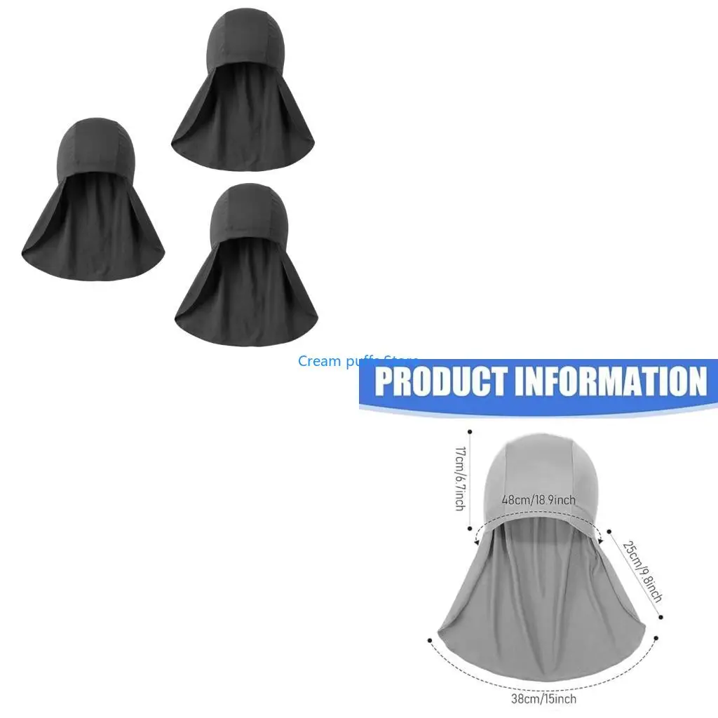 50LE 3PCS Sun Protective Skull Cap Soft Liner Cap for Cycling Helmet Insert with Neck Shielding Outdoor Activity Headwear