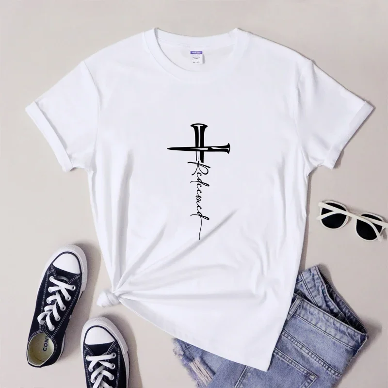 Redeemed Cross Nails T-shirt Catholic Jesus Faith Tee Shirt Top Scripture Unisex Christian Religion Easter Tshirt Dropshipping