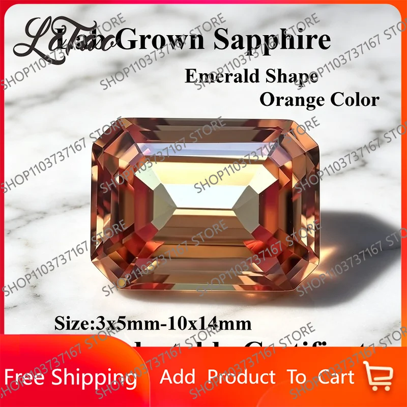

Top Lab Grown Sapphire Emerald Cut Orange Charms Gemstone for DIY Jewelry Pendant Bracelet Rings Making Selectable Certificate