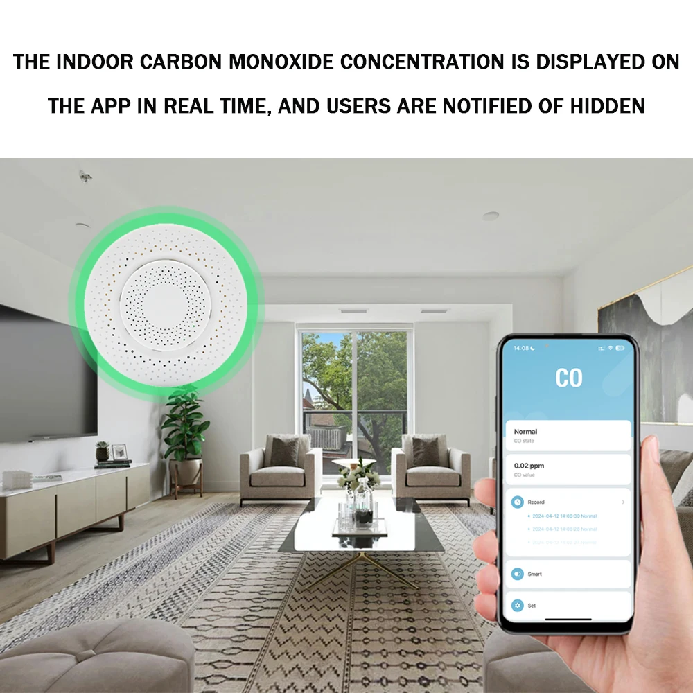 Tuya ZigBee-Detector de monóxido de carbono CO, calidad de caja de aire, alarma de automatización, funciona con la aplicación Smart Life, Alexa y Google Home