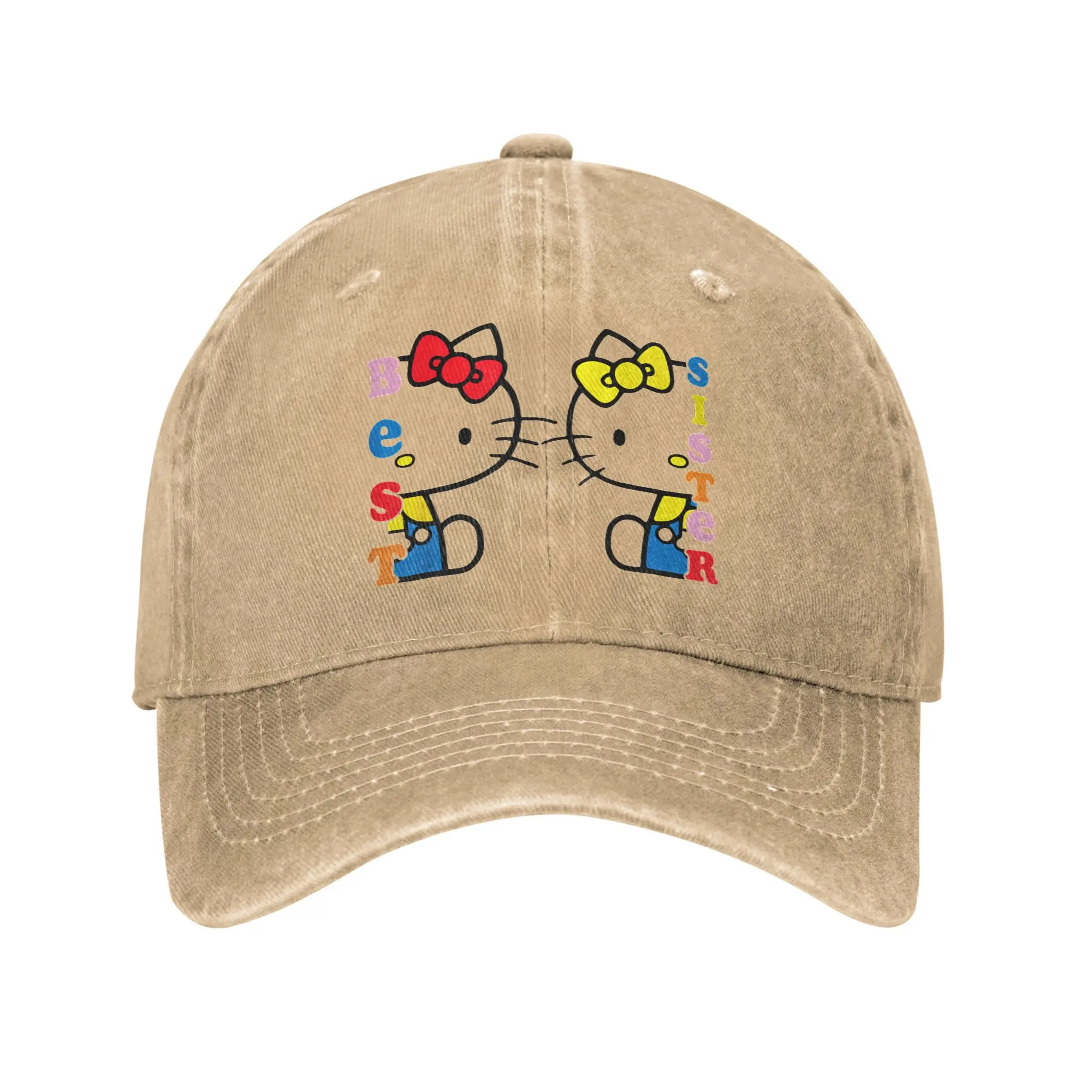 

Unisex Hello Kitty and Mimmy Best Sister Print Hat Vintage Distressed Washed Baseball Cap Adjustable