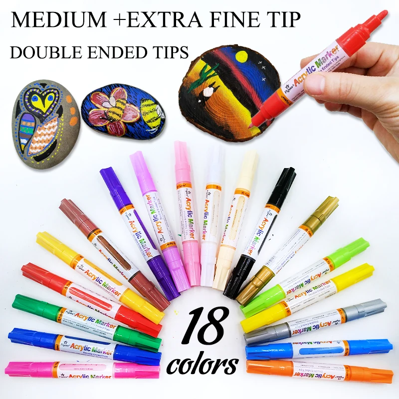 0.7-3mm Double-headed Graffiti Art Marker Waterproof Small Vivid Acrylic Paint Pen