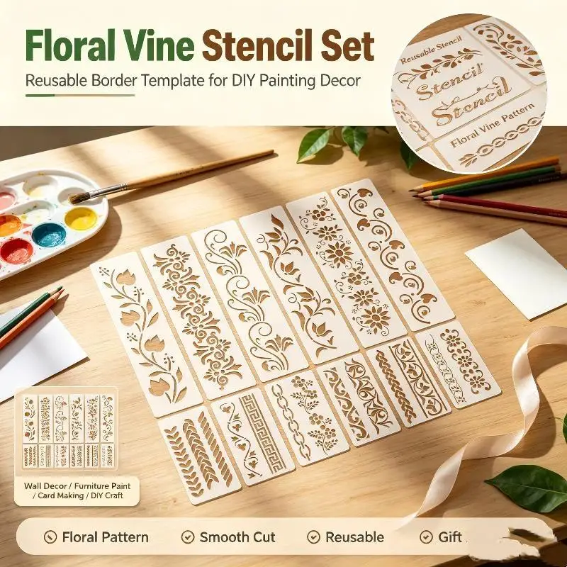12pcs Flowers Grass Trees Plants For DIY Craft Wood Wall Canvas Stencil Painting