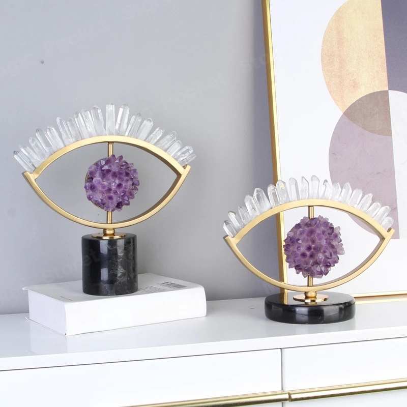 

Light Luxury Metal Lucky Ornament Purple Crystal Eye Creative Crafts Living Room Decoration Opening Gift Home Decor Accessories