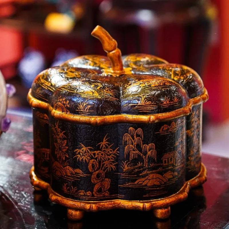 YS149 French Chinese style, pumpkin shape hand-painted, storage box, desktop decoration, ornament