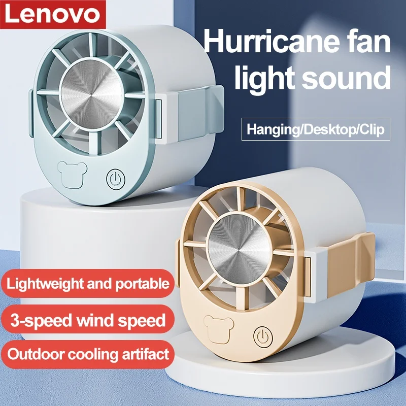 Ventilador Portátil de Cintura Lenovo Mini USB Recarregável, Ventilador de Cinto para Viagens, Atividades ao Ar Livre, Golfe, Caminhadas e Camping