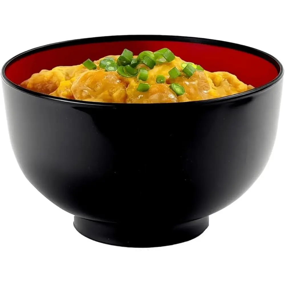 Japanese Lacquer-Style Noodle Soup Bowl, Black & Red, BPA-Free, 38 oz, Microwave & Dishwasher Safe