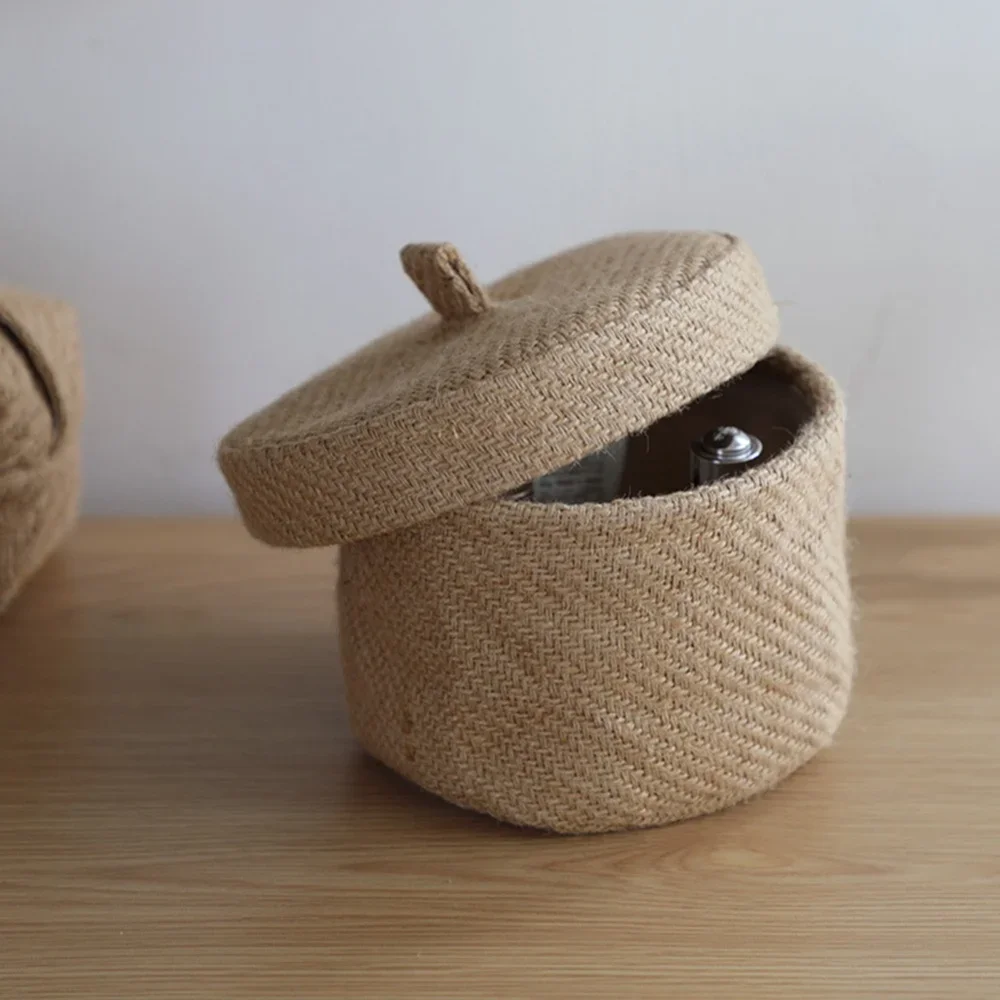 Weaving Snack Storage Box Jute  Sundries Storage Baskets With Lids Wardrobe Table Round Gift Box Wicker Seagrass Flower Pot