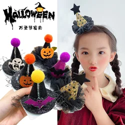 Children's Halloween Funny Hair Accessories Witch Hats Girls' Pumpkin Bowtie Hair Clips Headwear Terror Party Props