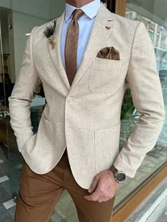 Beige Men's Linen Blazers Casual Slim Fit Suit Jacket for Men Masculino High Quality Costume Homme Beach Coat Custom Made Tuxedo