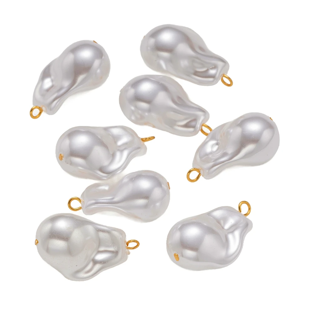 10Pcs Stainless Steel Pearl Small Charm Baroque Pendant with Loops for diy Jewelry Necklace Bracelet Earring Making Craft