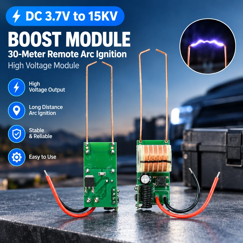 15KV Remote Arc Ignition Module DC 3.7V Powered High Frequency Stable Spark Generator Mini Boost Coil with Remote Controller